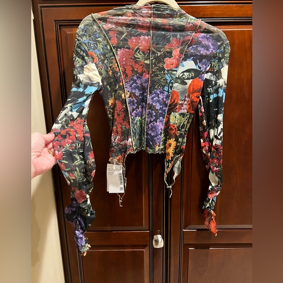 Urban Revivo Floral Mesh Long Sleeve Top Sheer Y2K - XS - Picture 6 of 7